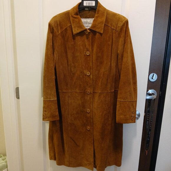 MODERN ESSENTIALS SUEDE LEATHER MID-LENGTH COAT - Picture 1 of 12